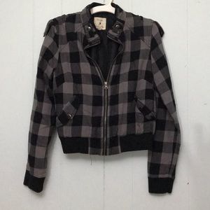 Fover 21 Short Plaid Zipper Bomber Jacket SZ S